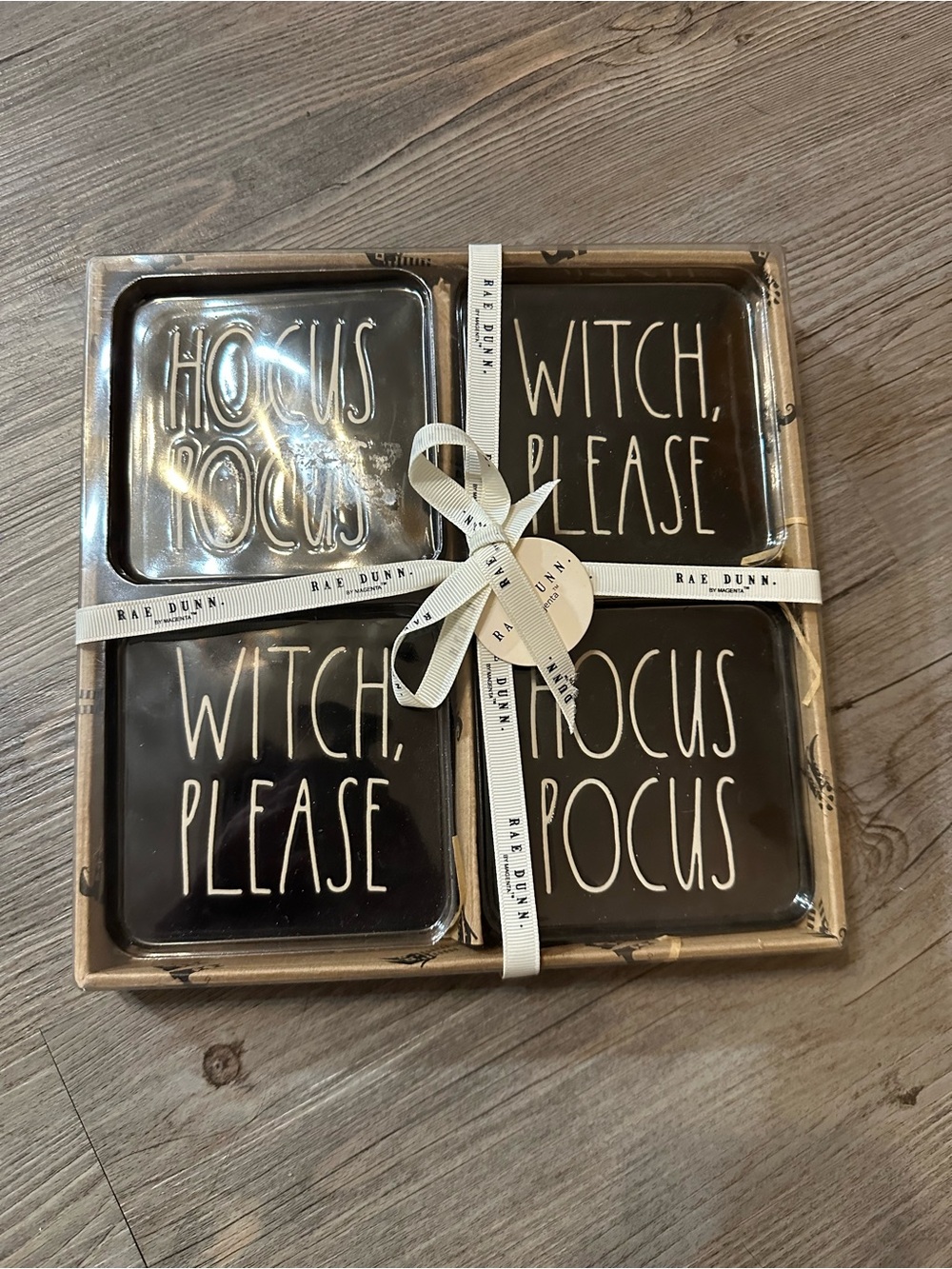 Rae Dunn Black Halloween coaster set of 4 new never opened